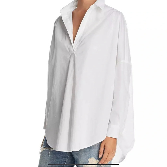 French Connection Womens Rhodes Shirt Blue Oversized Popover Blouse Slouchy S - Picture 12 of 12